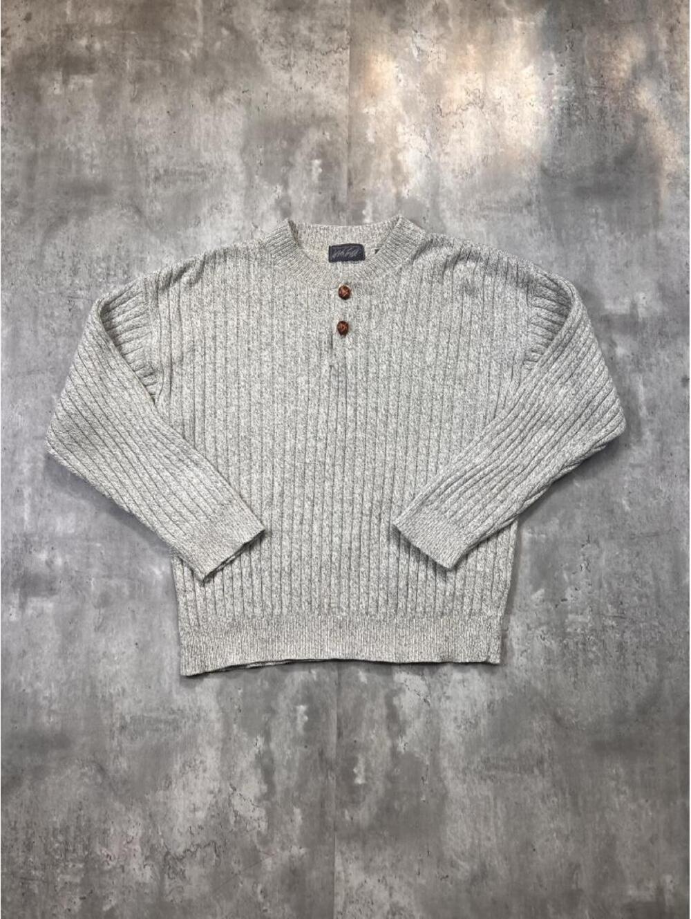 Vintage Ribbed Cotton Henley Sweater Made in USA